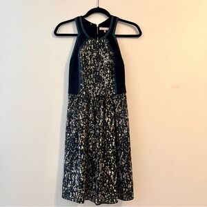 Rebecca Taylor Navy Blue Yellow Geometric Dress Sz 2